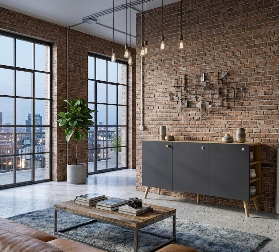 komoda czarny dab pomieszczenie loft