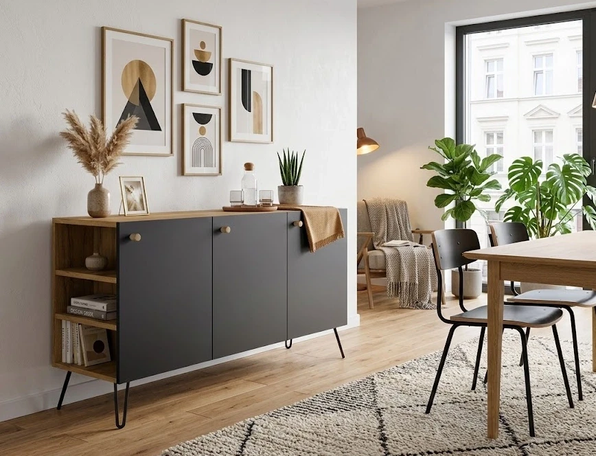 komoda czarny Dąb z nogami hairpin