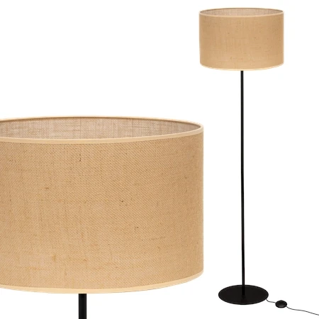 Czarna lampa podłogowa Magni w stylu loftowym, jutowy klosz, polskie oświetlenie