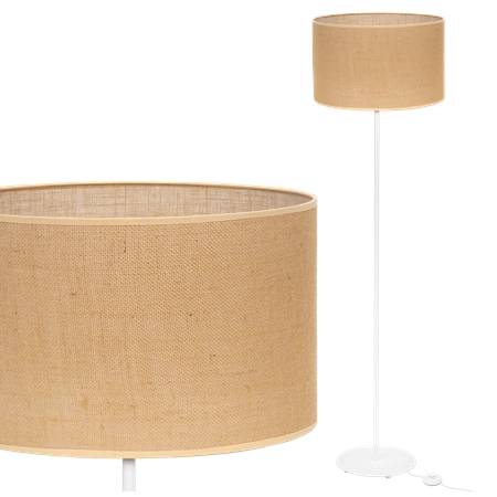Biała lampa stojąca Magni styl boho skandynawski, abażur z juty do sypialni