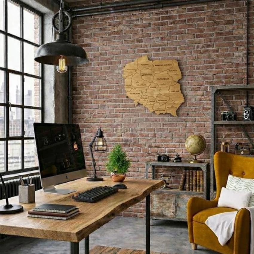 mapa Polski z drewna do biura loft