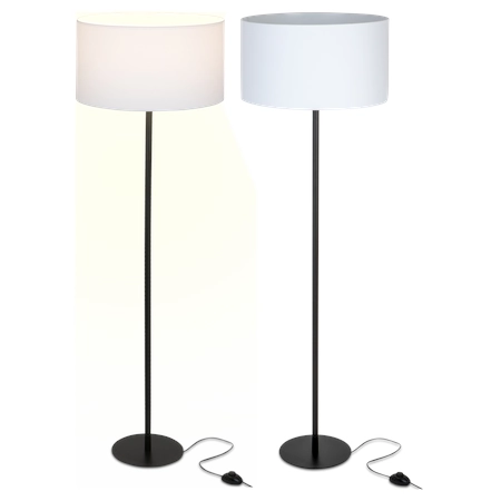biała lampa stojąca na czarnej nodze