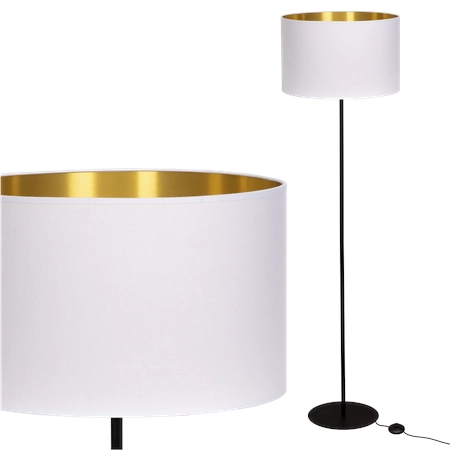 lampa podłogowa do salonu glamour biel, złoto i czerń