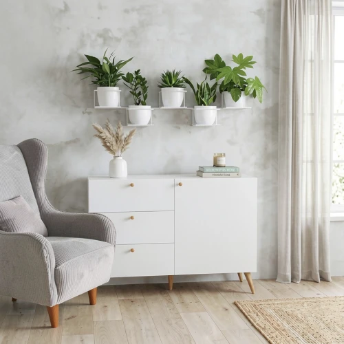 biały kwietnik do salonu skandynawskiego