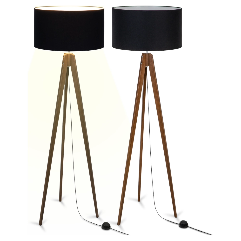 Lampa Podłogowa  Drewniana Podstawa orzech Czarny Abażur