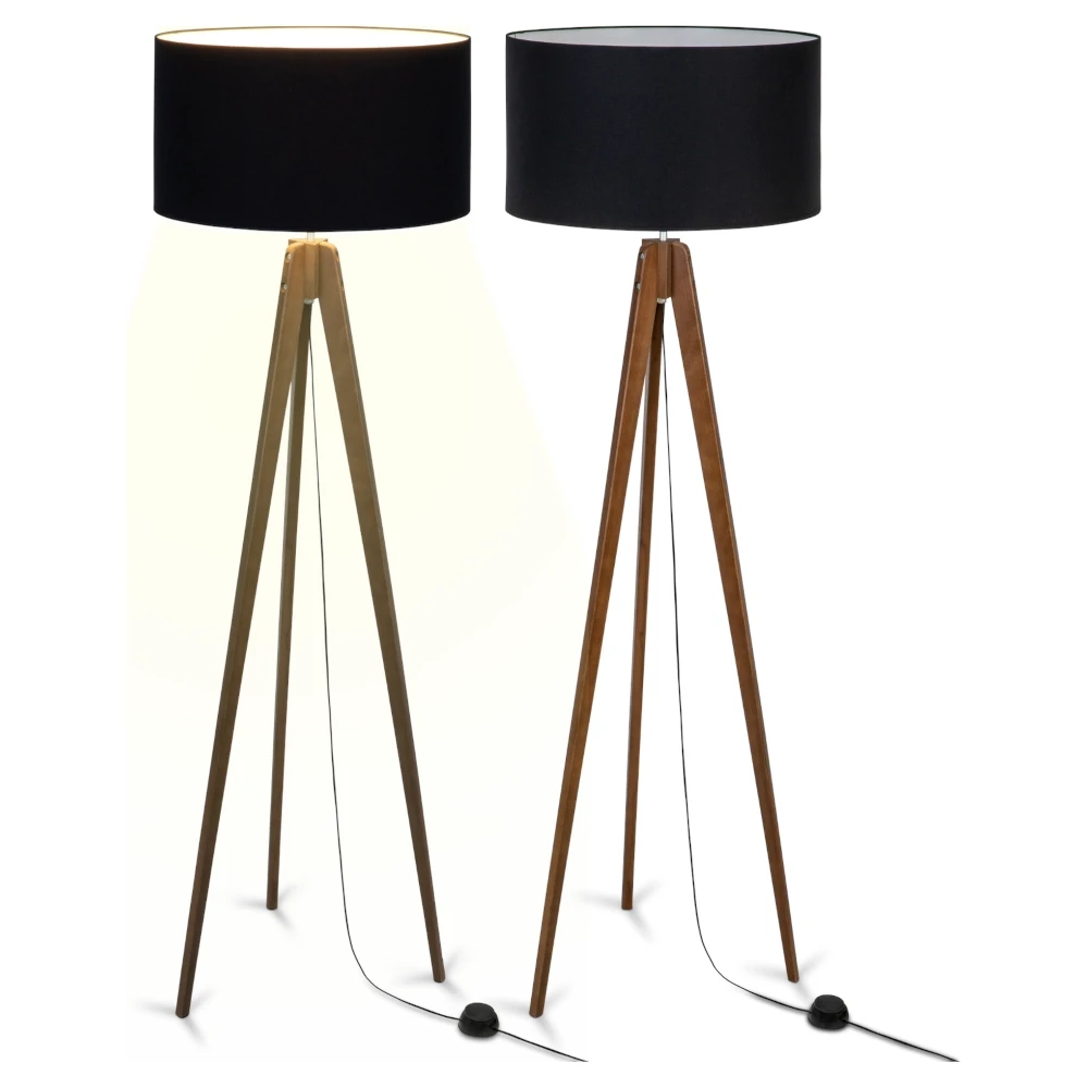Lampa Podłogowa  Drewniana Podstawa orzech Czarny Abażur