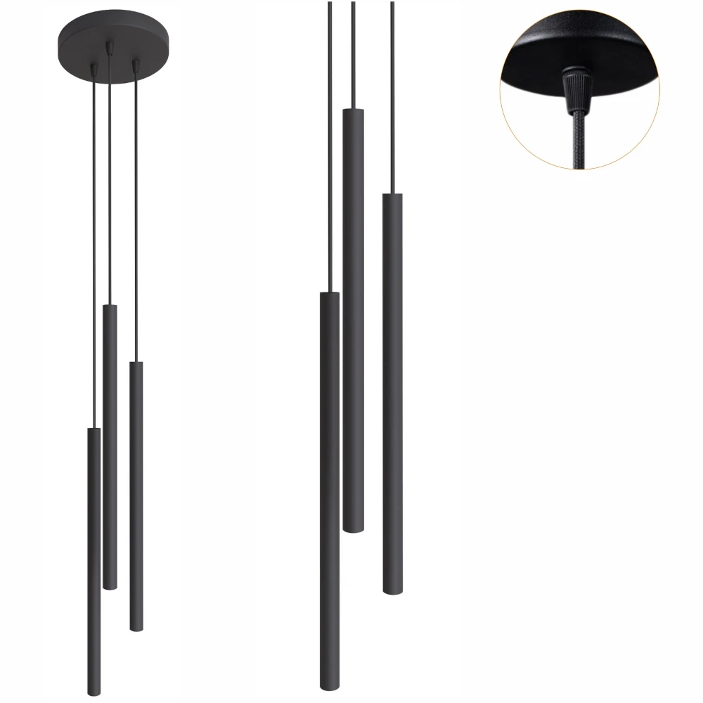 Lampa wisząca tuby Modi czarny mat strukturalny 3 punkty światła
