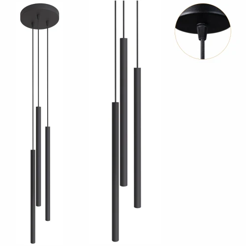 Lampa wisząca tuby Modi czarny mat strukturalny 3 punkty światła