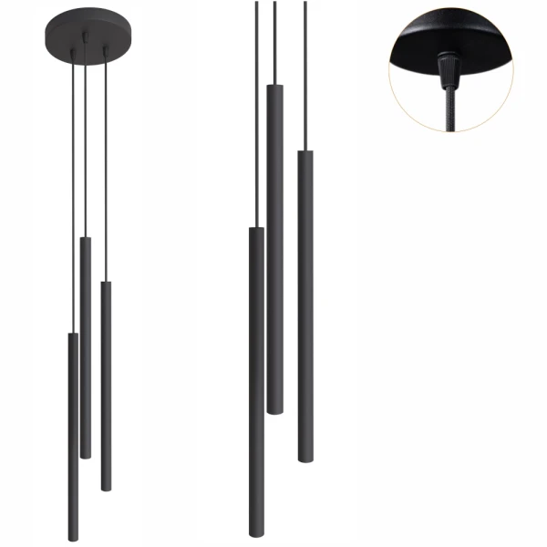 Lampa wisząca tuby Modi czarny mat strukturalny 3 punkty światła