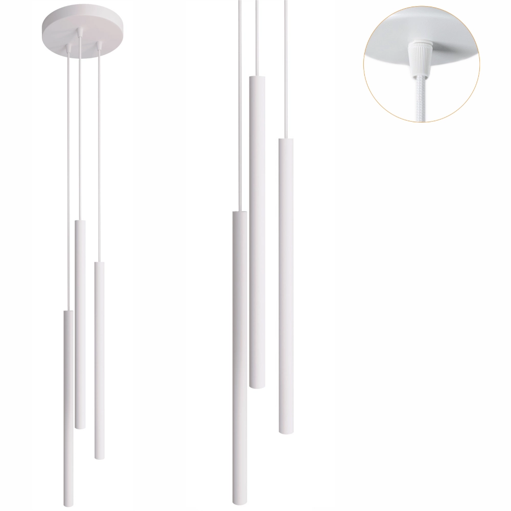 Biała lampa wisząca tuby Modi 3xG9 styl skandynawski