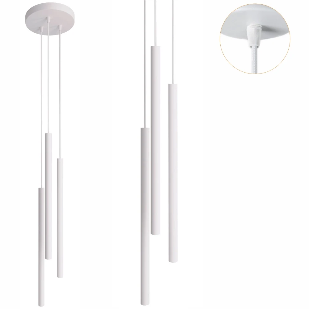 Biała lampa wisząca tuby Modi 3xG9 styl skandynawski