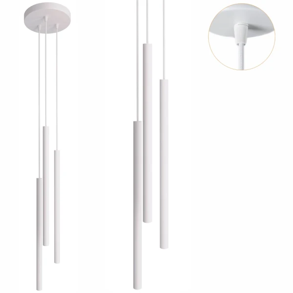 Biała lampa wisząca tuby Modi 3xG9 styl skandynawski