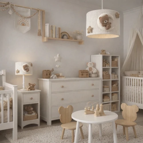 Zestaw lamp boho do pokoju dziecka - lampa wisząca i lampka nocna z abażurem sznurkowym Miś od Patihome