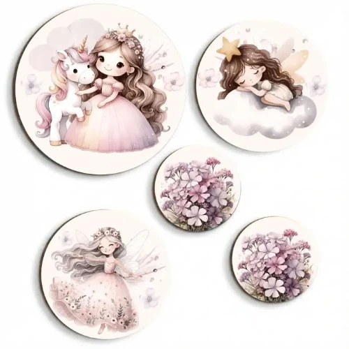 zestaw-okraglych-obrazow-wrozki-jednorozec-pokoj-dziewczynki-patihome