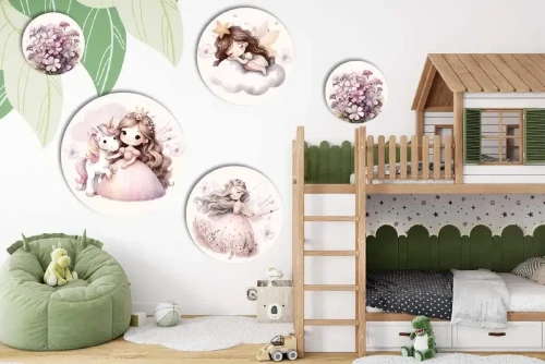 zestaw-okraglych-obrazow-wrozki-jednorozec-pokoj-dziewczynki-patihome