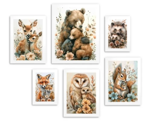 Galeria Leśnych Przyjaciół – Komplet 6 Plakatów Akwarelowych dla Dzieci