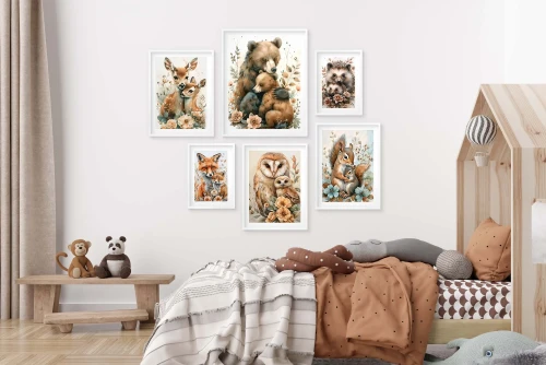 Zestaw 6 Plakatów do Pokoju Dziecka – Leśne Zwierzęta