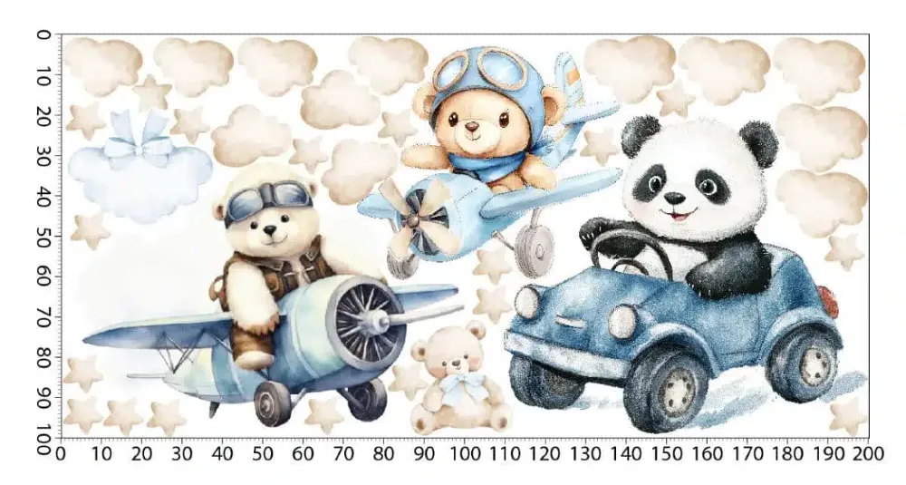 Naklejka ścienna panda w niebieskim samochodzie akwarela