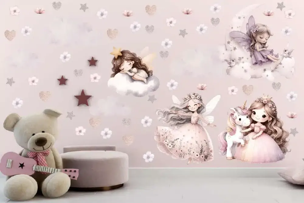 Naklejka ścienna wróżka śpiąca na chmurce do pokoju dziewczynki