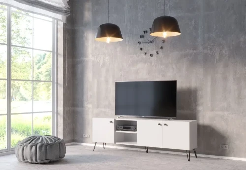 Szafka RTV biała 160 na metalowych nóżkach