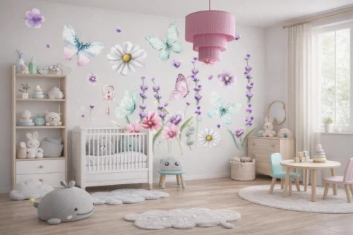 Naklejki dla dzieci na ścianę kwiaty, motyle