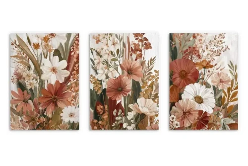 Tryptyk kwiatowy w stylu boho