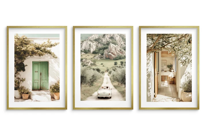 Tryptyk plakat kabriolet złote ramki