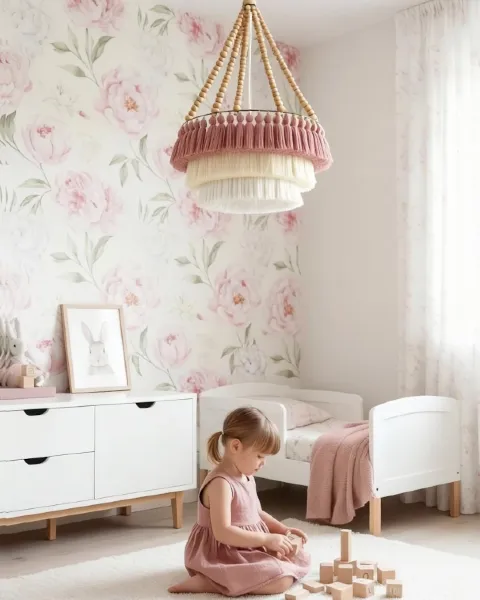 lampa wisząca  sznurkowa chwosty frędzle do pokoju dziewczynki