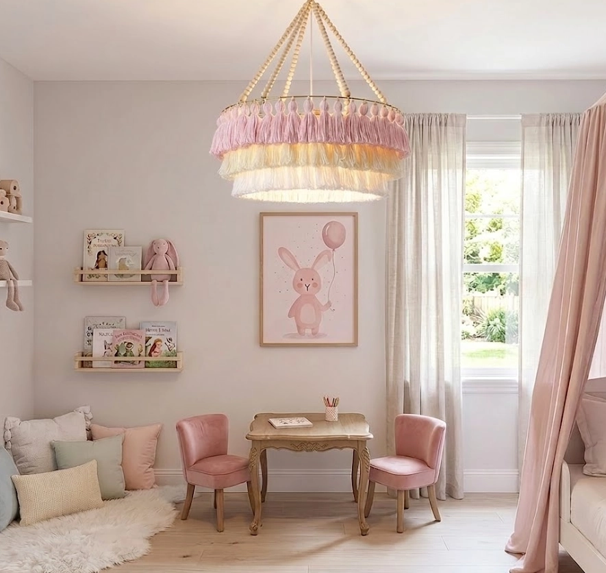 lampa chwosty frędzle z koralikami do pokoju dziewczynki