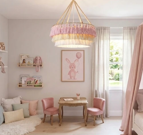 lampa chwosty frędzle z koralikami do pokoju dziewczynki