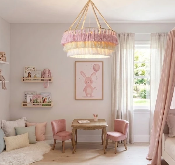 lampa chwosty frędzle z koralikami do pokoju dziewczynki