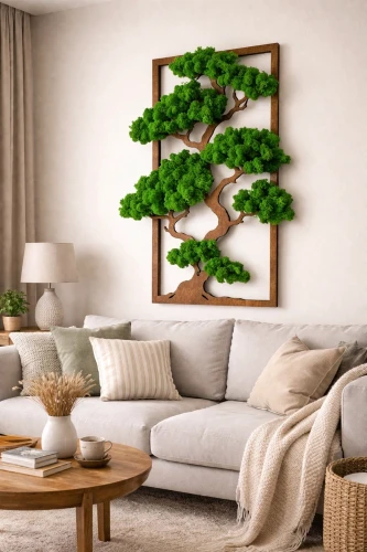 bonsai z mchem na ścianę - pomysł na prezent. Zdjęcie tworzone przy pomocy Ai