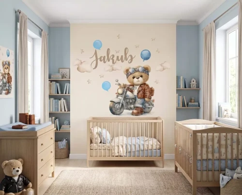 Personalizowana naklejka na ścianę miś z imieniem dziecka matowa