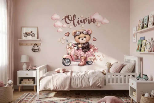 naklejka z imieniem dziecka miś na ścianę