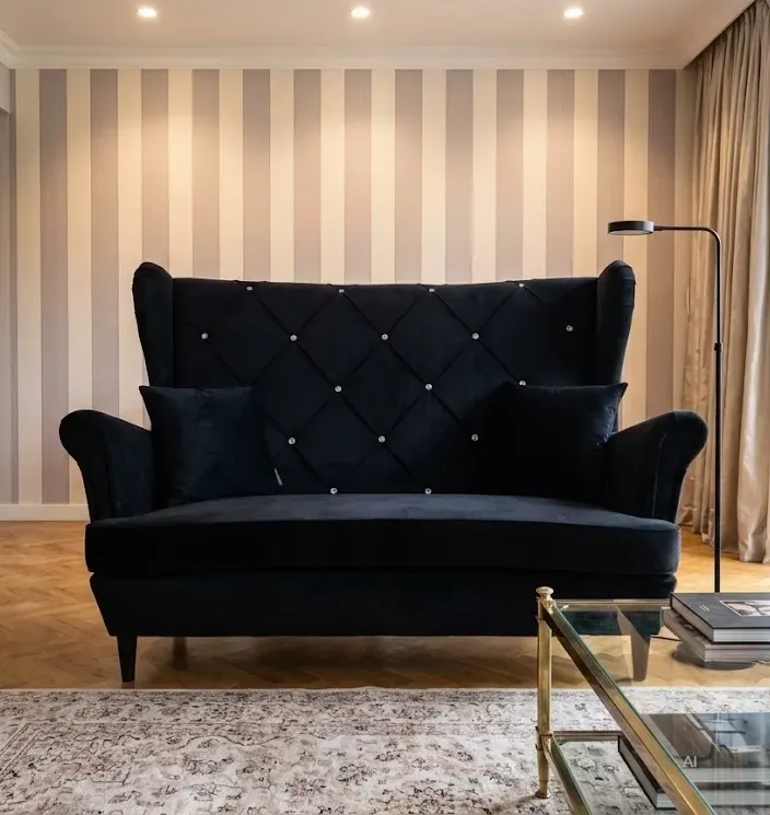 czarna sofa velvet