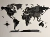 Dwukolorowa drewniana mapa świata 3D w kolorze czarny mat i szary na białej ścianie