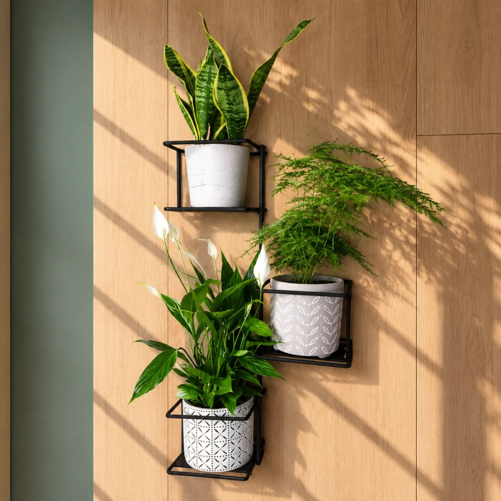 solidny kwietnik dzungla na drewnianej ścianie