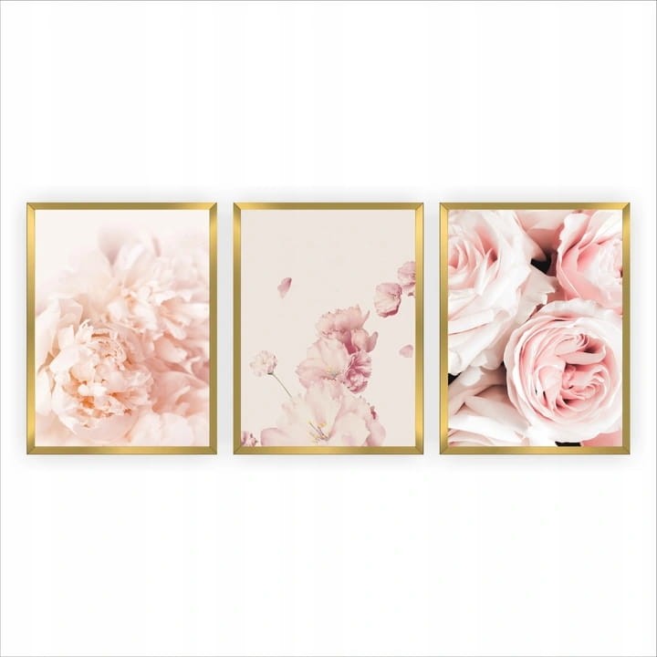 Romantyczny tryptyk kwiatowy nad łóżko