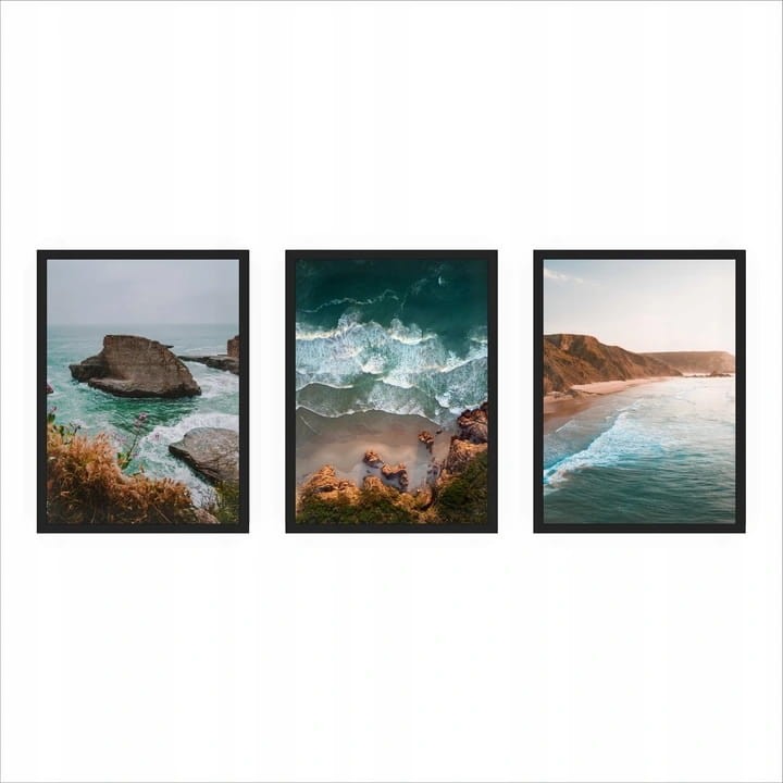 zestaw 3 plakatów ocean i fale do sypialni