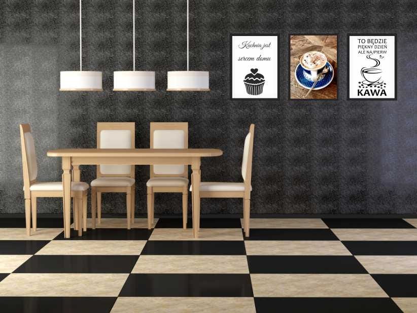 Zestaw plakatów do kuchni kawa i napisy
