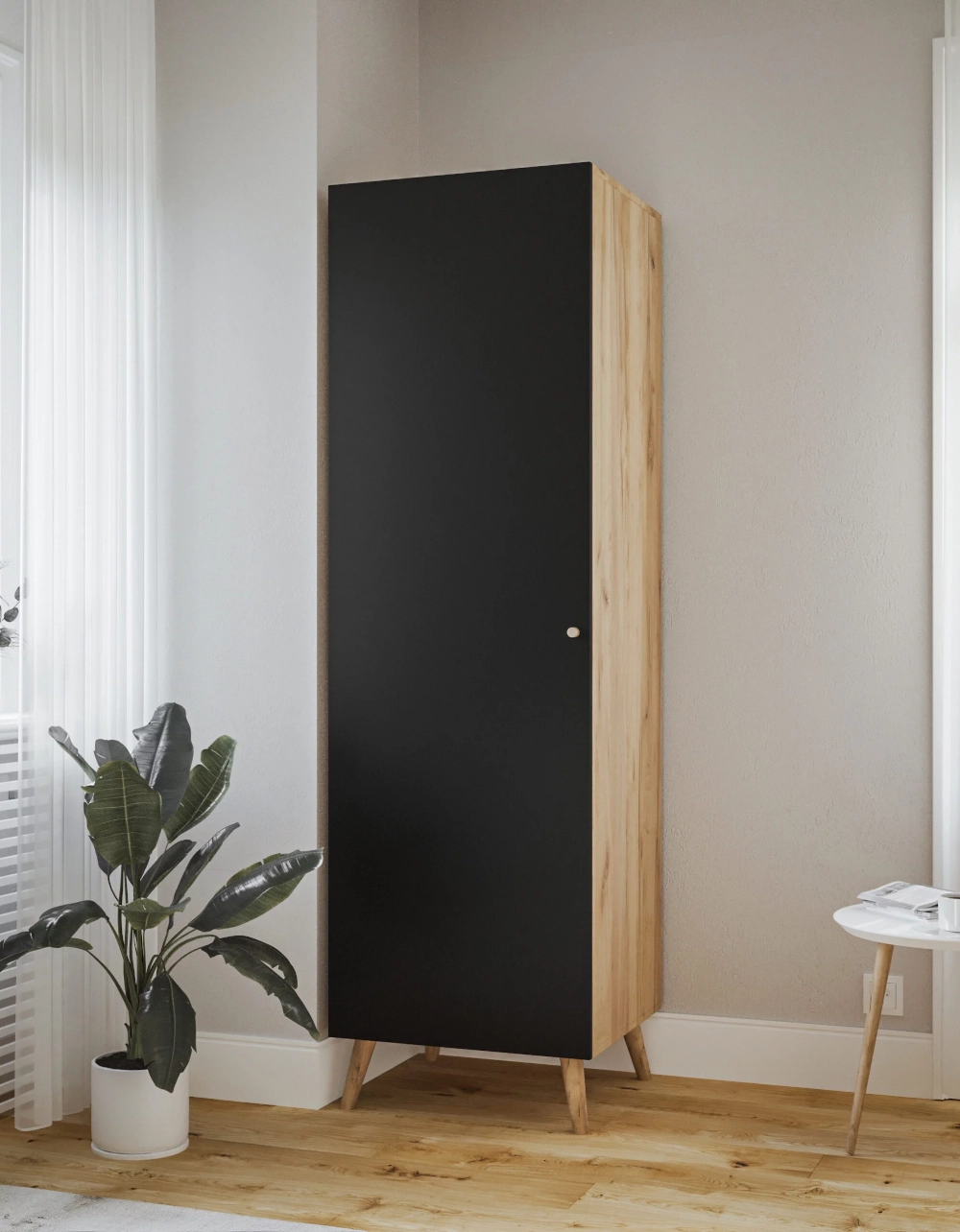 Nowoczesna szafa loftowa 60 cm czarny i dąb do przedpokoju